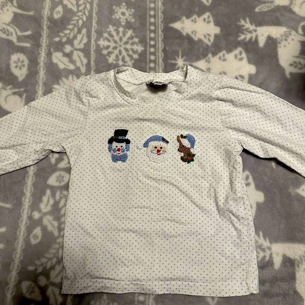 24M Blue Polka Dot Santa Snowman Reindeer Smocked Long sleeve Shirt